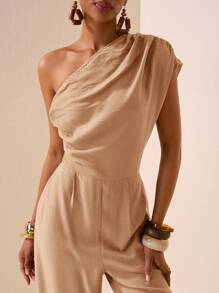 Zivah 2025 春夏新品 音乐节、复活节、圣帕特里克节、西部风、游牧风、生日派对、毕业典礼、校园风、日常穿着、休闲装、度假装、邮轮装、海滩装、日光浴装、街头风、不对称设计、纹理面料 棕色连体裤 - 卡其色 - 查看 7