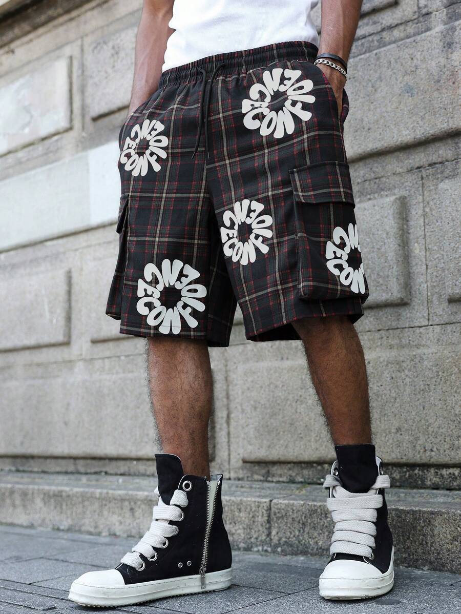 Manfinity EMRG Men's Summer Loose Drawstring Pocket Plaid Shorts Shorts For Men Graphic - Multicolor - View 1