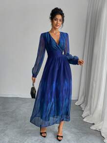 Modelyn Rochie cu imprimeu floral și nasturi în față, vopsită în tie-dye - Albastru - Vizualizare 6