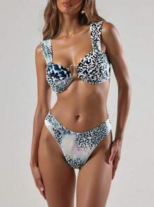 SHEIN Forever 21 Summer Women's/Beach/Vacation/Cruise/Animal Pattern Bikini Two-Piece Set