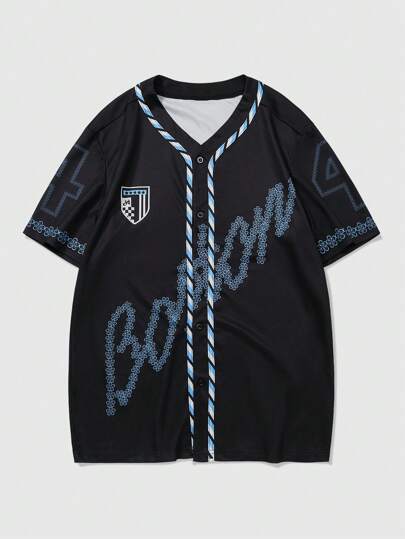 Street Life Camicia in jersey con scollo a V e design di lettere unico