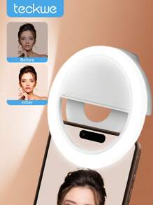 Teckwe Anneau lumineux pour selfie rechargeable, clip-on portable à 4 niveaux de réglage pour la photographie de smartphone, la vidéo, le maquillage des filles. Indispensable pour les vacances d'automne et d'hiver, le camping, les vacances. Accessoires de vacances, fournitures de camping.