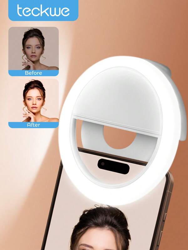 Teckwe Selfie Ring Light Rechargeable Portable Clip-On Selfie Fill Light 4 Levels Of Adjustment For Smart Phone Photography,Camera Video,Girl Makes Up Gifts,Must-Haves For Autumn And Winter Holiday Camping Holiday Essentials Vacation Accessories,Camping Supplies