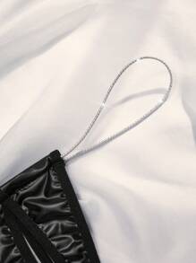 SpicyHot Ultra Sexy "Lady Boss" Minimalist Hollow Out Elastic Shiny PU Crotchless Lingerie, Black, For Party & Valentine's Day, Rave For Going Out - Black - View 8