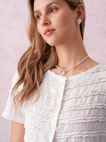 Omancia 2025 夏季新款时尚甜美优雅性感短款上衣，纯色褶皱修身T恤 - 杏色 - 查看 5