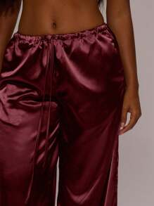 MUSERA 系带缎面裤 度假 优雅 假日 可爱 夏季 度假 波西米亚风 秋季 冬季 - 酒紅色 - 查看 4