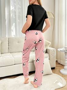 Dream Adore 2pcs Cartoon Moon Panda Print Pajama Set