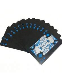 黑色塑料扑克牌耐磨耐用。塑料PVC防水扑克牌适用于朋友聚会、生日、圣诞聚会、减压玩具和有趣的棋盘游戏。良好的可伸缩弹性防水纸牌红蓝，一款多功能且有趣的纸牌游戏，与朋友一起解锁新游戏，游戏>棋盘游戏，游戏，趣味纸牌 - 藍色 - 查看 6