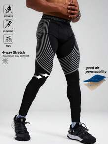 Manfinity Sport Polished Men's Contrast Stripe Letter Knitted Tape Casual Sports Leggings
