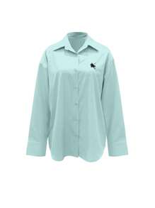 INAWLY Women's Solid Color Long Sleeve Shirt, Fashionable For Summer Fall Cloth For Women - Cadet Blue - View 4