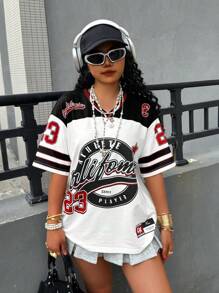 Rovax 大码夏季休闲拼色字母印花T恤 - 彩色 - 查看 3