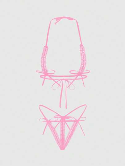 Goth Ensemble de lingerie sexy en dentelle avec nœud papillon pour femmes