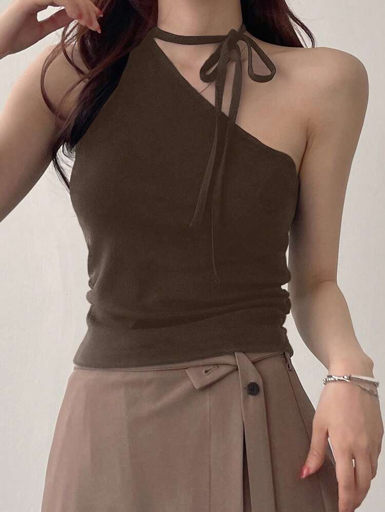 Women's Oblique Strap Asymmetrical Neck Tight Fit Camisole