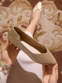 CUCCOO TILAWA Women's Shoes Glittery Gorgeous Outdoor Point Toe Slip-On Rose Gold Flat Loafers Vacation Shoes Summer Spring Shoes Spring Break Easter - Rose Gold - View 2