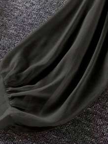 夏季大码女式薄款灯笼袖系带开衫 - 黑色 - 查看 3