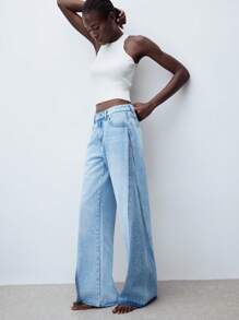 Maija Women's Jeans American Retro Stitching Wide-Leg Jeans Baggy Jeans Low Rise Jeans Daily Casual Wear, Going Out,Autumn Outfits For Women - Light Wash - View 2