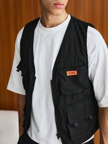SWAVVY Men Flap Pocket Vest Jacket & Drawstring Waist Shorts
