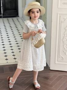 DAZY Set de 2 piezas para niñas jóvenes, con camiseta de manga corta con cuello de volantes y vestido floral ditsy, conjuntos de verano para niñas - Gris - Ver 4