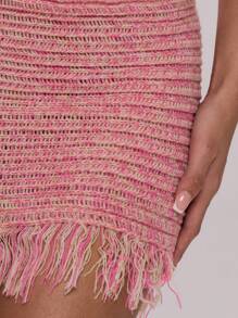 MUSERA 钩针编织毛边流苏下摆修身迷你裙泳装伊比沙岛性感度假夏季节日沙滩装浪漫优雅生日 - 玫紅色 - 查看 6