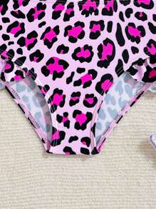 Conjunto de traje de baño con estampado de dibujos animados y volantes con estampado de leopardo para niña - Multicolor - Ver 8