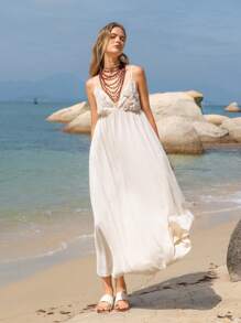 Lumivelle Vestido casual de tirantes con estampado floral de moda para mujer, primavera/verano - Albaricoque - Ver 3
