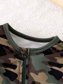 Infant Boy Camouflage Pattern Zip-Up Long Sleeve Jumpsuit, Spring & Autumn Baby Camo Jumpsuit Fall Winter - Army Green - View 5