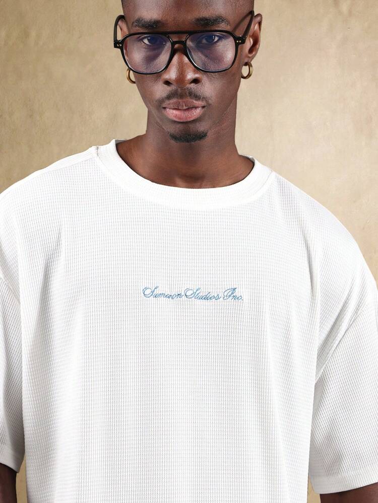 Basic Essential Waffle Textured T-Shirt Embroidered Logo Design