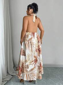 Elenzga Großer Größen Lässig Kleid mit Allover Blumen Muster, ärmellos mit Schlitz und geraffter Taille, geeignet für Sommerstrand - Verschiedenfarbig - Übersicht 2