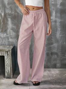 Roylia Pantalones largos de mujer de estilo elegante y sencillo, de diseño clásico de rayas, con cordón y torsión, para uso diario