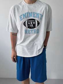 DAZY Letter Print Multi-Color Men's T-Shirt Set, Summer - Grey - View 1