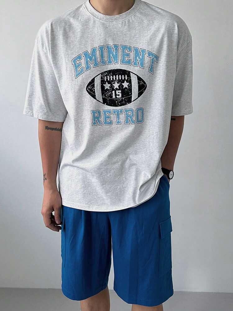 Letter Print Multi-Color Men's T-Shirt Set, Summer