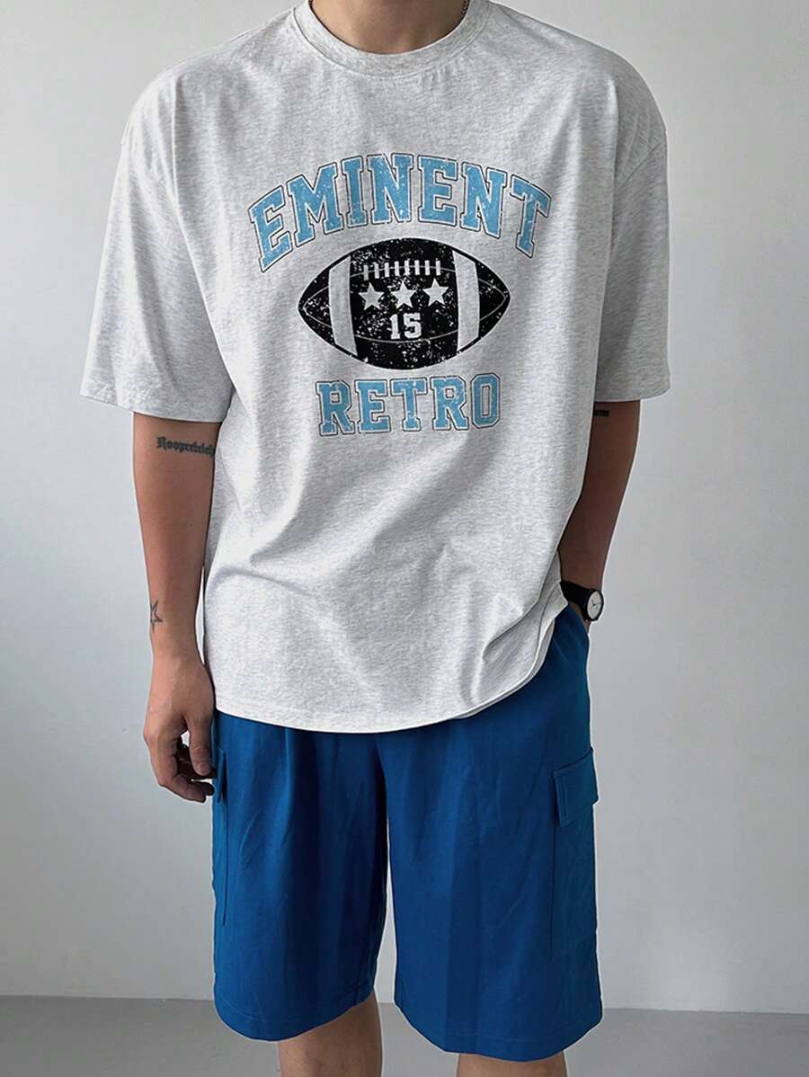 DAZY Letter Print Multi-Color Men's T-Shirt Set, Summer - Grey - View 1