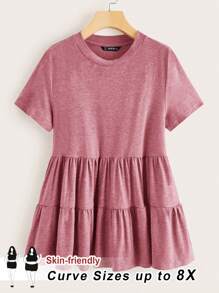 SHEIN CURVE+ Plus Size Solid Color Minimalist Casual Round Neck Short Sleeve Dressbeach Outfits For Woman/Beach Dress/Beach Vacation Outfits/Beach Essentials / Graduation/Tea Party Dresssummer/Country/Beach Vacation Outfits/Beach Outfits/Beach Wear