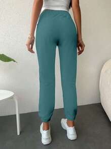 SHEIN Cottnline Cotton Ladies Tie-Up Ankle Sweatpants - Mint Green - View 2