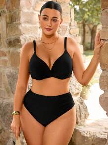 Swim Chiccia Bộ đồ bơi 2 mảnh cỡ lớn cho nữ, dây đeo có thể điều chỉnh màu trơn có gọng - màu đen - Xem 3