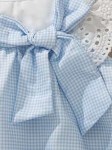 Souflis Souflis 女婴夏季清新蓝白格子甜美无袖荷叶边连衣裙 - 藍白色 - 查看 5
