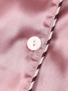 LuxeNights Conjunto de 3 piezas de pijama de seda sintética de unicolor con ribete de contraste y cuello de solapa, para vacaciones