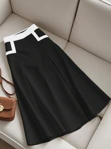 SHEIN Clasi Women Colorblock Pleated A-Line Skirt - Black - View 1