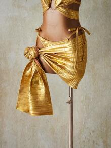 SHEIN ICON Set de 3 trajes de baño sin espalda con recubrimiento para mujer, atuendos para el 4 de julio - Dorado - Ver 7