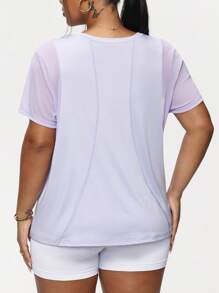 Gameset SHEIN Sport 加大码撞色圆领短袖运动T恤，夏季健身女式衬衫 - 紫丁香色 - 查看 4