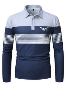 Manfinity Homme Camisa polo casual para hombre con rayas y contraste de colores