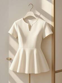 Franclia 女士常规肩短袖V领休闲修身衬衫