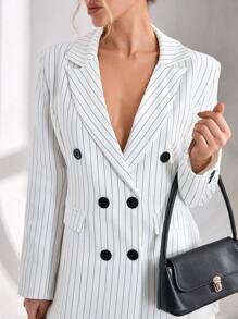 CLARA VERO Conjunto de traje elegante con camisa de botones a rayas blancas para mujer