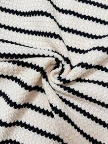 2 piezas Conjunto de Maternidad: Pantalones de pierna ancha a rayas con cintura ajustable y top - Blanco y Negro - Ver 7