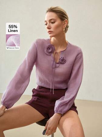 MOTF PREMIUM BLUSA FLORAL ESTÉREO DE LINHO