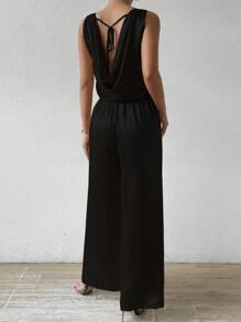 Elenzga Conjunto de 2 piezas de pantalones largos de color metálico de moda para dama, ropa para fiestas y celebraciones de Año Nuevo - Negro - Ver 2