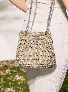 SHECARRY 时尚百搭度假休闲编织单肩包 - 卡其色 - 查看 2