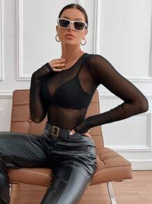SHEIN Tall Sheer Mesh Top Without Bra