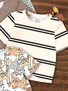 SHEIN 3pcs/Set Baby Boy Casual Graphic Crew Neck Short Sleeve T-Shirts, Suitable For Summer Cartoon - Multicolor - View 3
