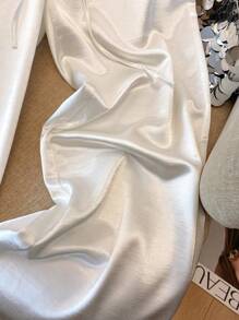 SHEIN PETITE 优雅休闲直筒闪亮编织抽绳腰女式白色裤子，春夏